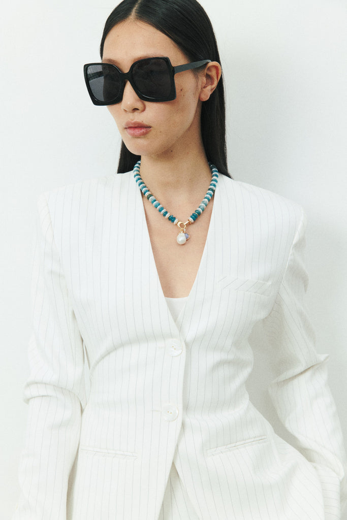 Baroque Pearl Lock Teal Bead Necklace - Nakamol