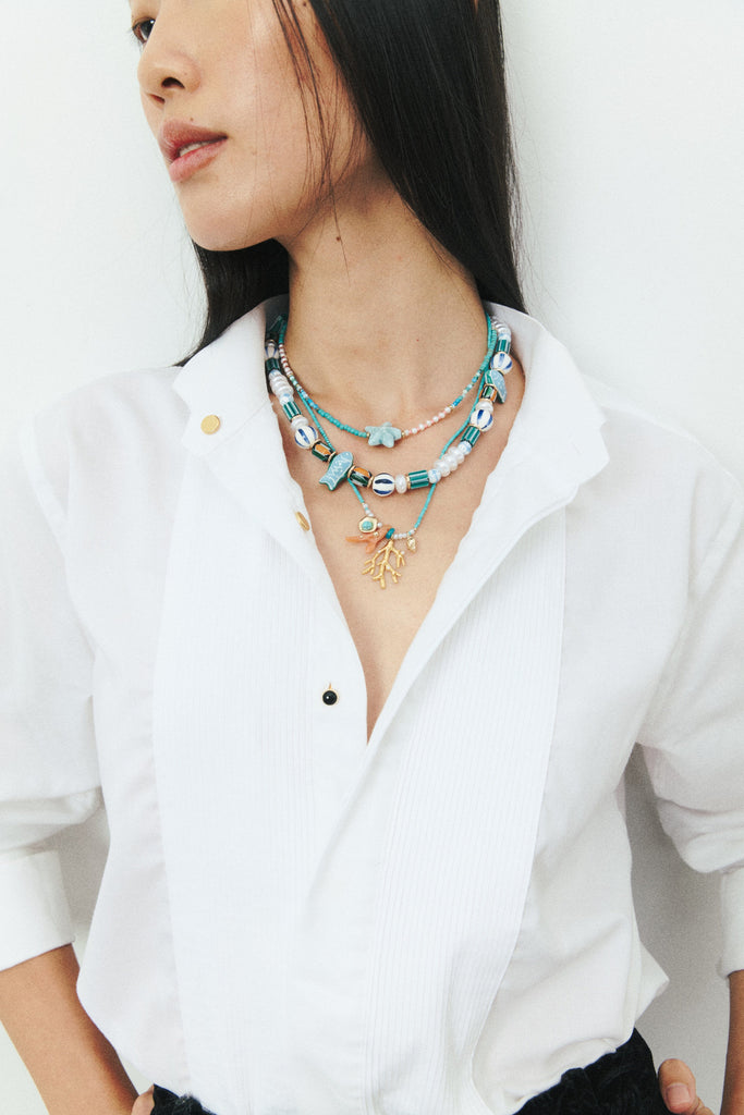 Triple Blue Fish Bead Necklace - Nakamol