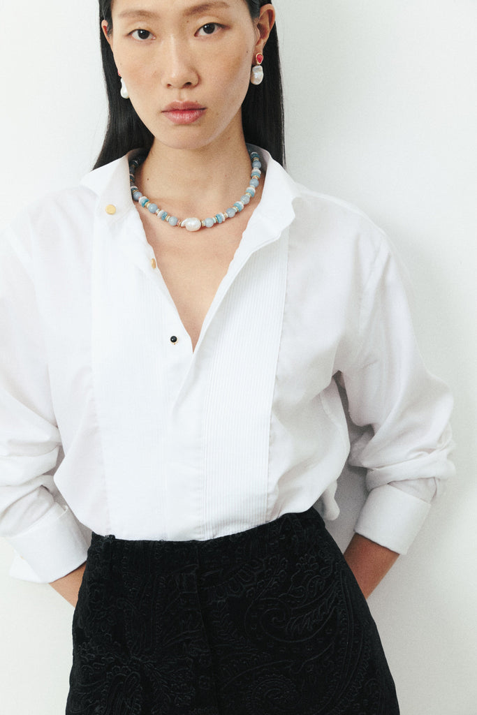 White Baroque Pearl Orange Stud Earrings - Nakamol