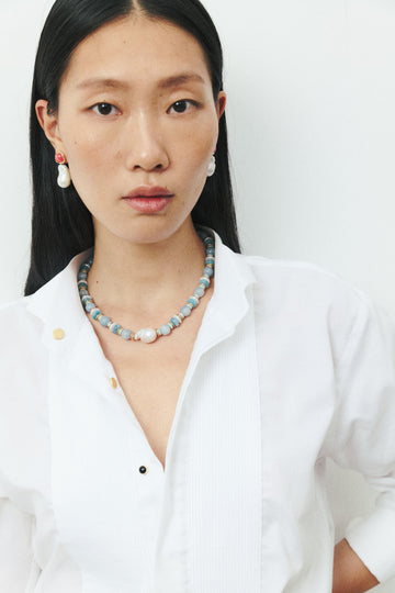 White Baroque Pearl Orange Stud Earrings - Nakamol