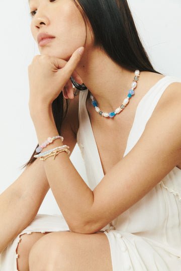 Blue Teal Mix Stone Stretchy Bracelet - Nakamol