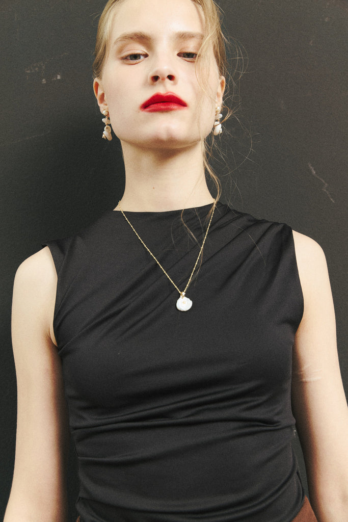 Gold Shell Pearl Drop Earrings - Nakamol