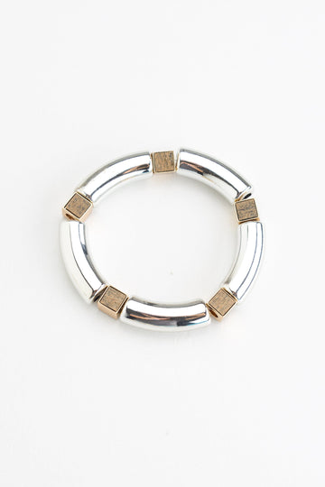 Silver Block Chunky Stretchy Bracelet - Nakamol