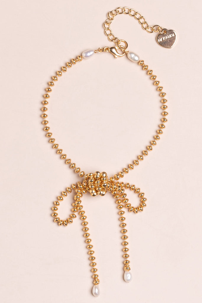 Gold Bead Single Bow Bracelet - Nakamol