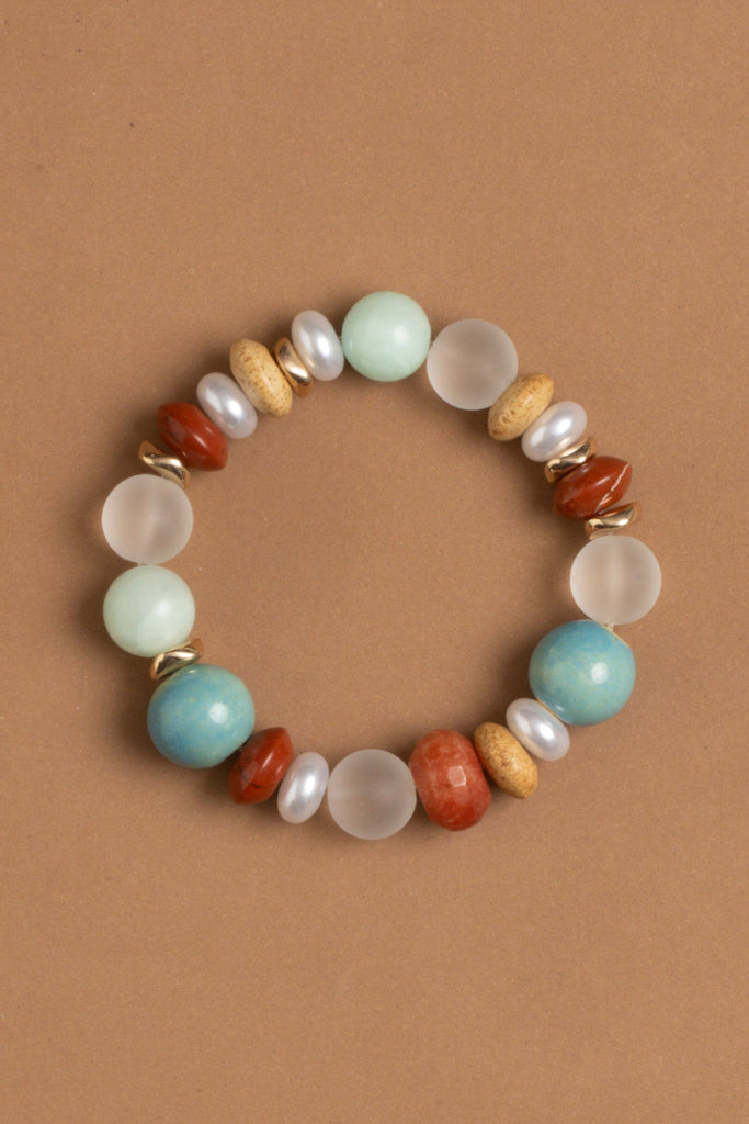 Amazonite Orange Beaded Stretchy Bracelet - Nakamol