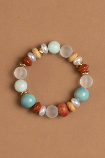 Amazonite Orange Beaded Stretchy Bracelet - Nakamol