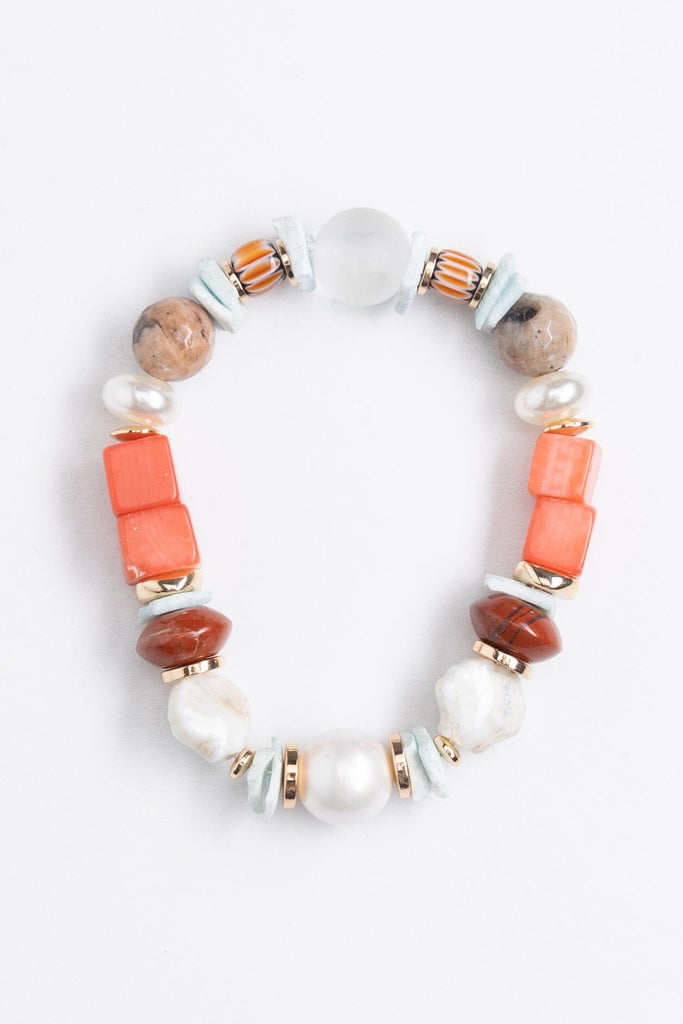 Orange Mix Stone Stretchy Bracelet - Nakamol