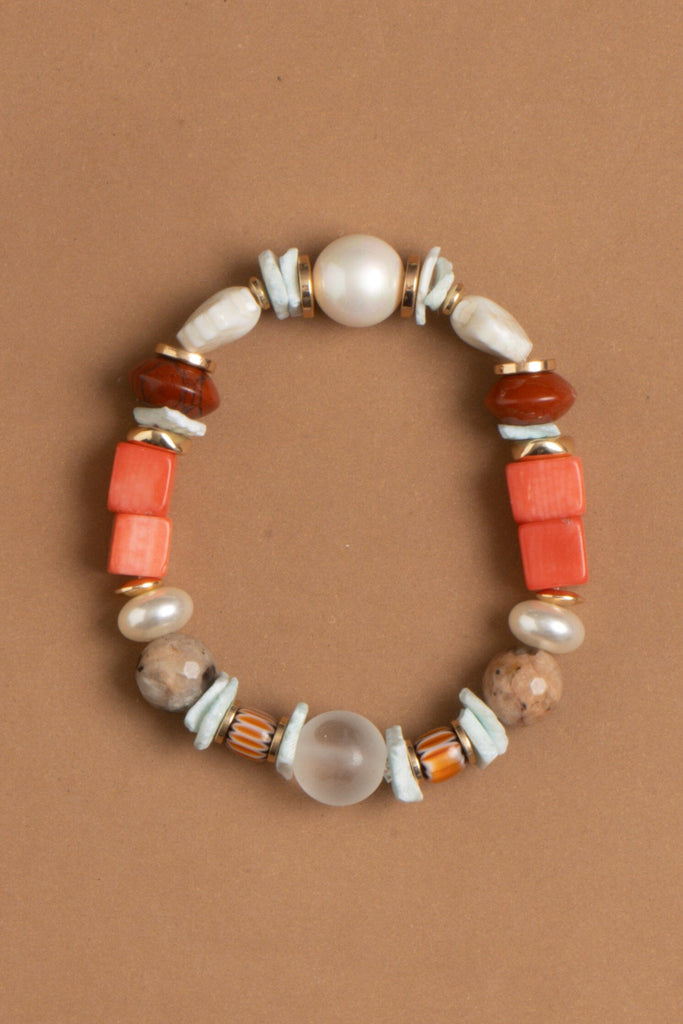 Orange Mix Stone Stretchy Bracelet - Nakamol