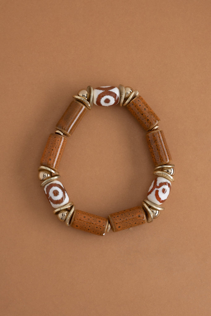 Brown Decorated Bead Stretchy Bracelet - Nakamol