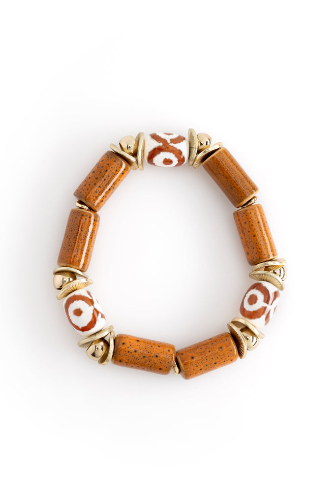 Brown Decorated Bead Stretchy Bracelet - Nakamol