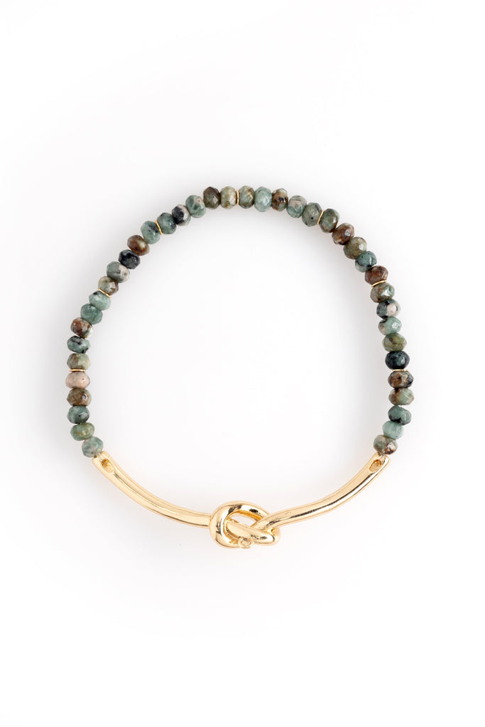 Unakite Gold Semi-Bangle Stretchy Bracelet - Nakamol