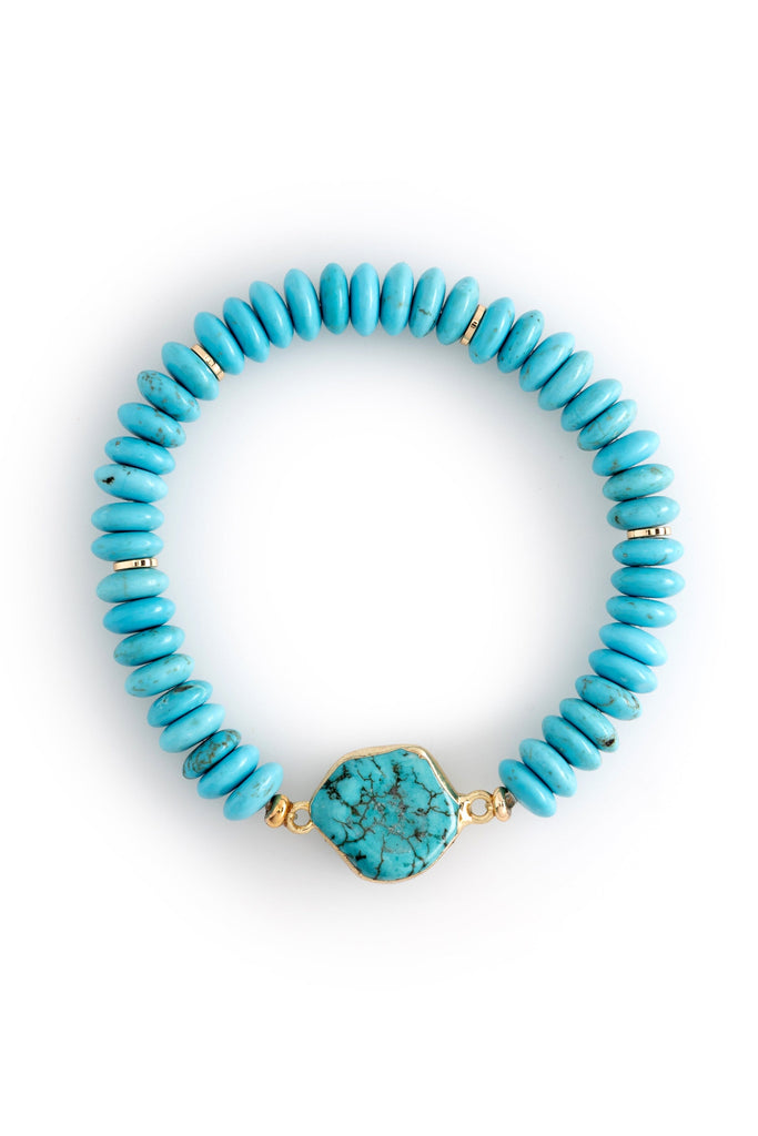 Turquoise Round Bead Stretchy Bracelet - Nakamol