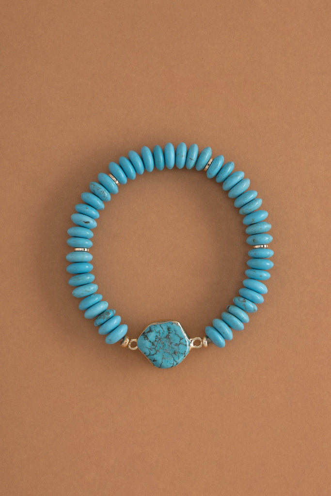 Turquoise Round Bead Stretchy Bracelet - Nakamol
