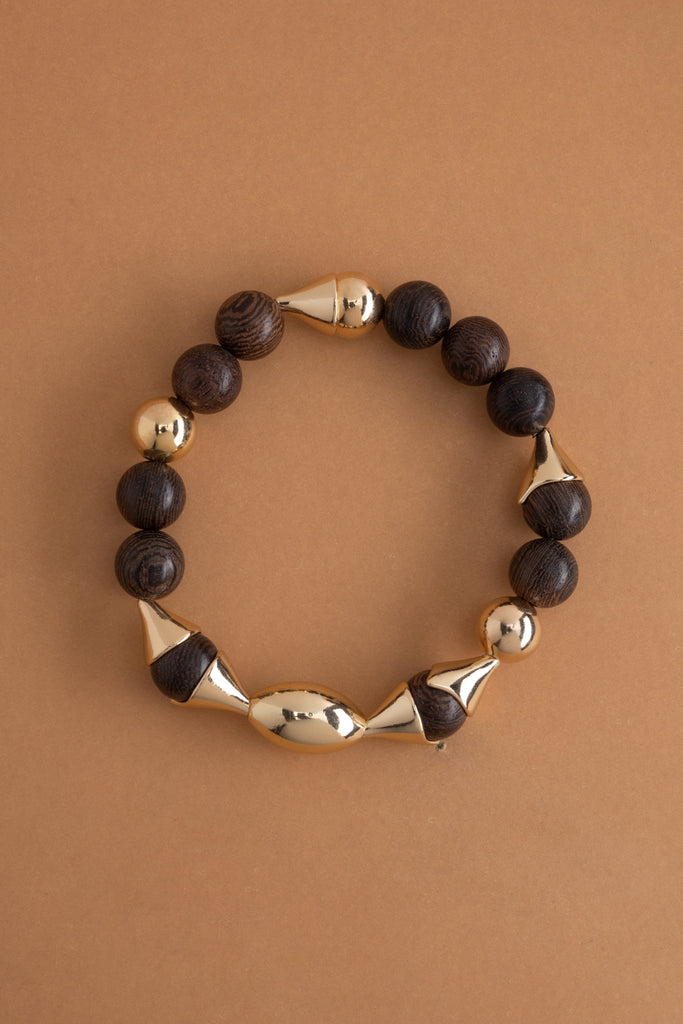 Black Gold Bead Stretchy Bracelet - Nakamol