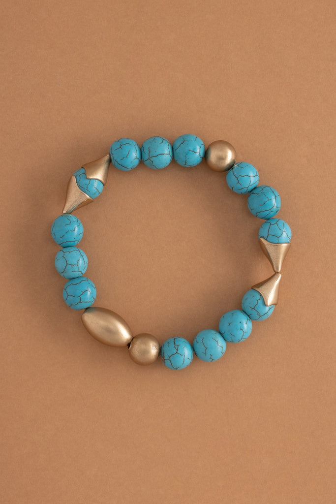 Turquoise Gold Bead Stretchy Bracelet - Nakamol