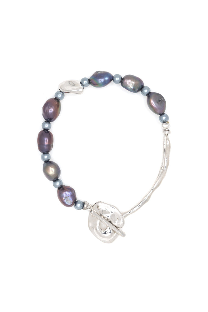Chunky Grey Pearl Toggle Bracelet - Nakamol