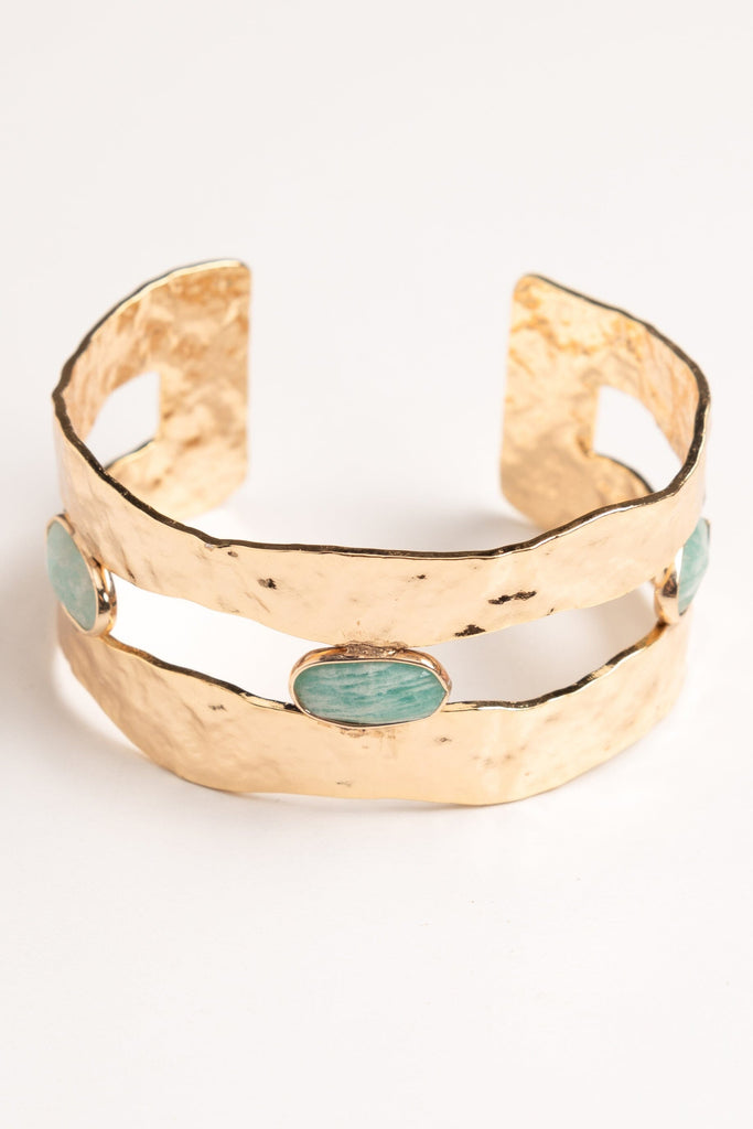 Amazonite Stud Hammered Gold Cuff - Nakamol