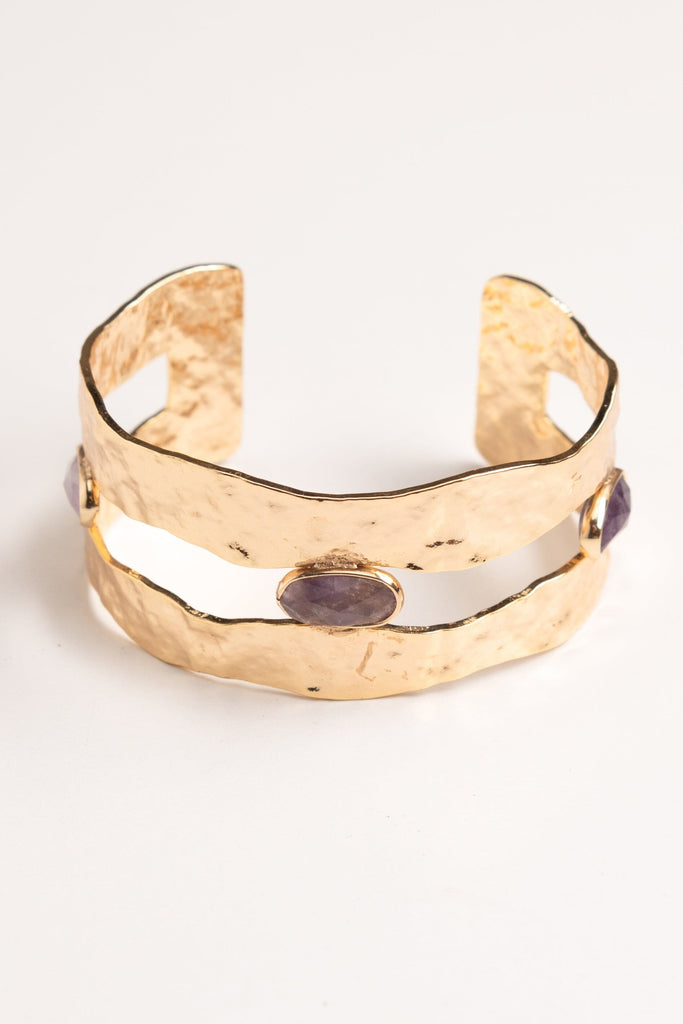 Labradorite Stud Hammered Gold Cuff - Nakamol