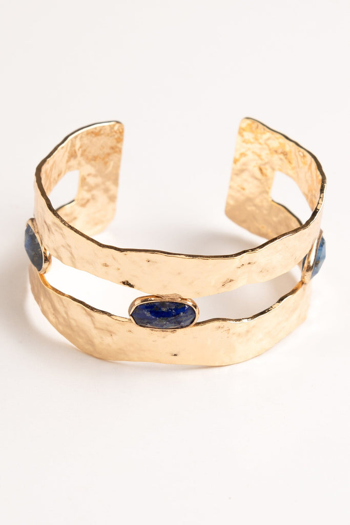 Lapis Lazuli Stud Hammered Gold Cuff - Nakamol