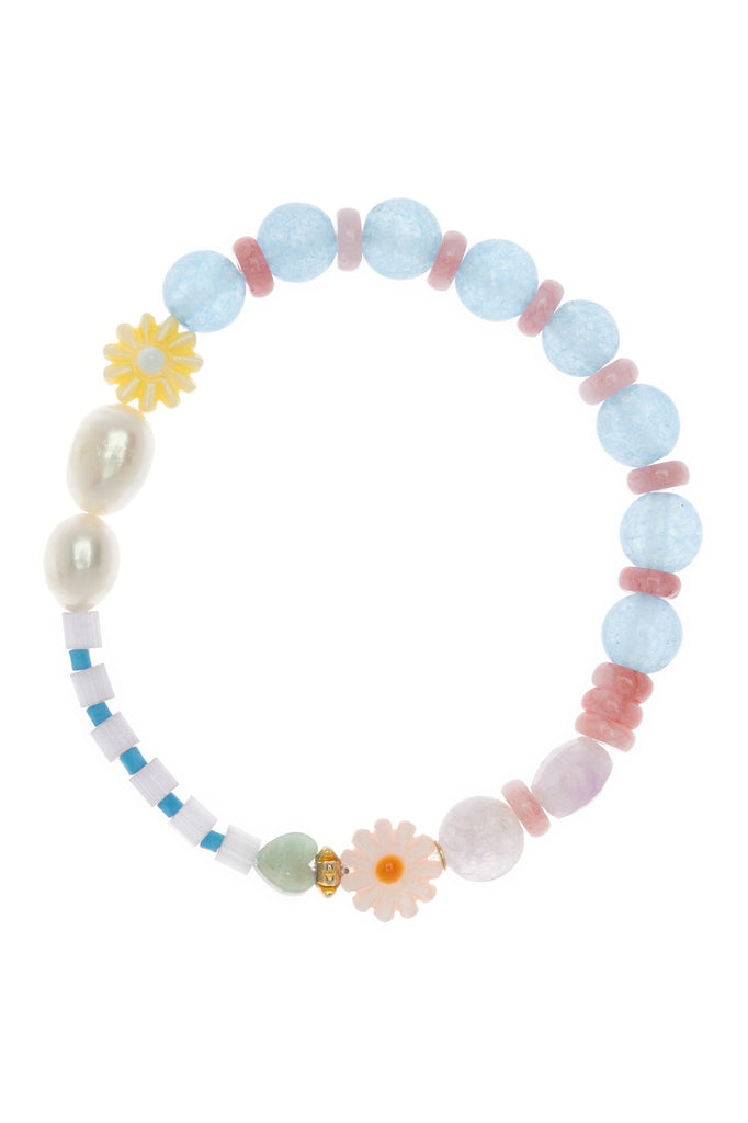 Blue Teal Mix Stone Stretchy Bracelet - Nakamol