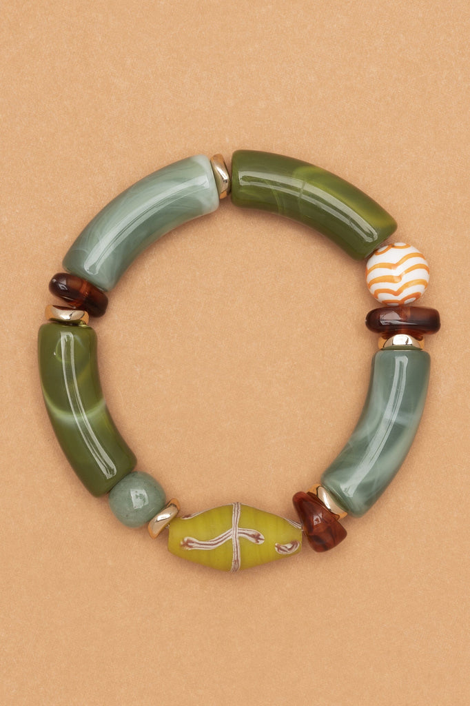 AVENTURINE AND CERAMIC BEAD STRETCHY BRACELET - Nakamol