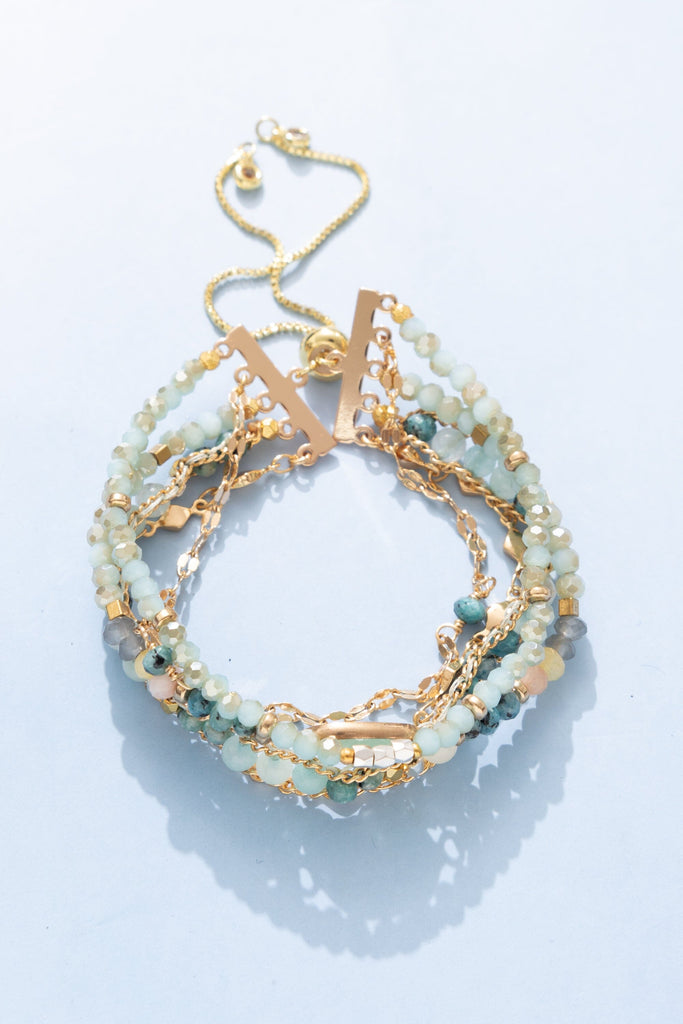 Shades of Teal Beaded Layer Bracelet - Nakamol