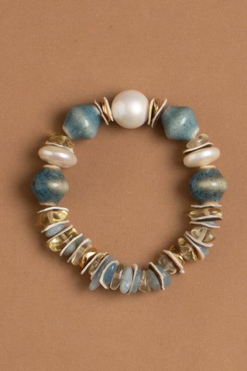Teal White Beaded Stretchy Bracelet - Nakamol