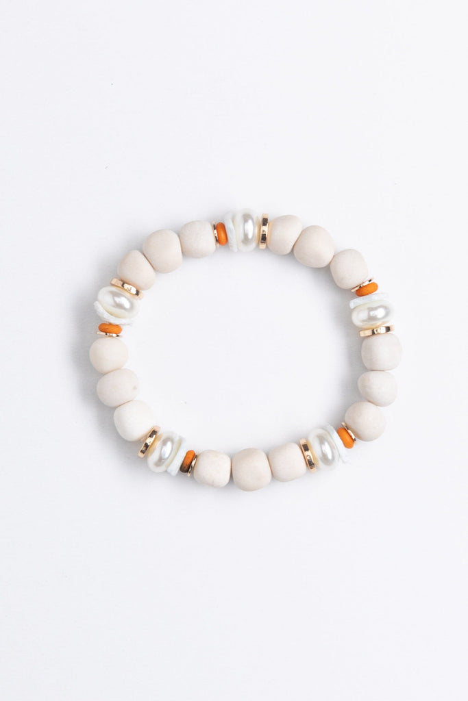 White Mix Chunky Bead Stretchy Bracelet - Nakamol