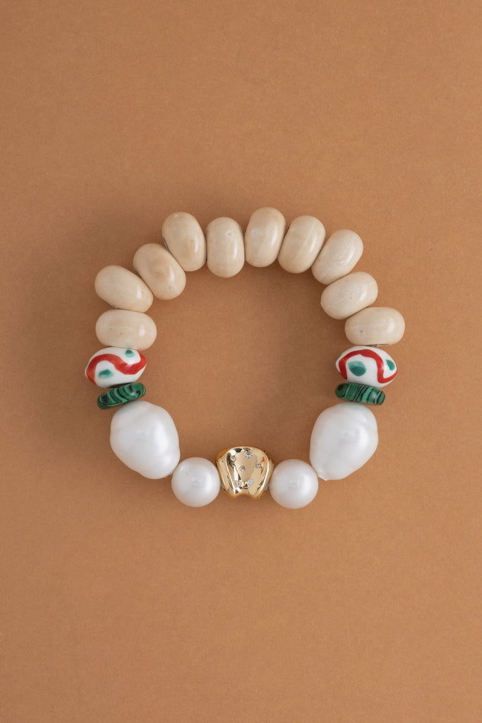 White Cream Stretchy Bracelet - Nakamol