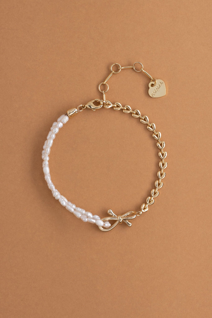 Asymmetrical White Pearl Gold Chain Bracelet - Nakamol