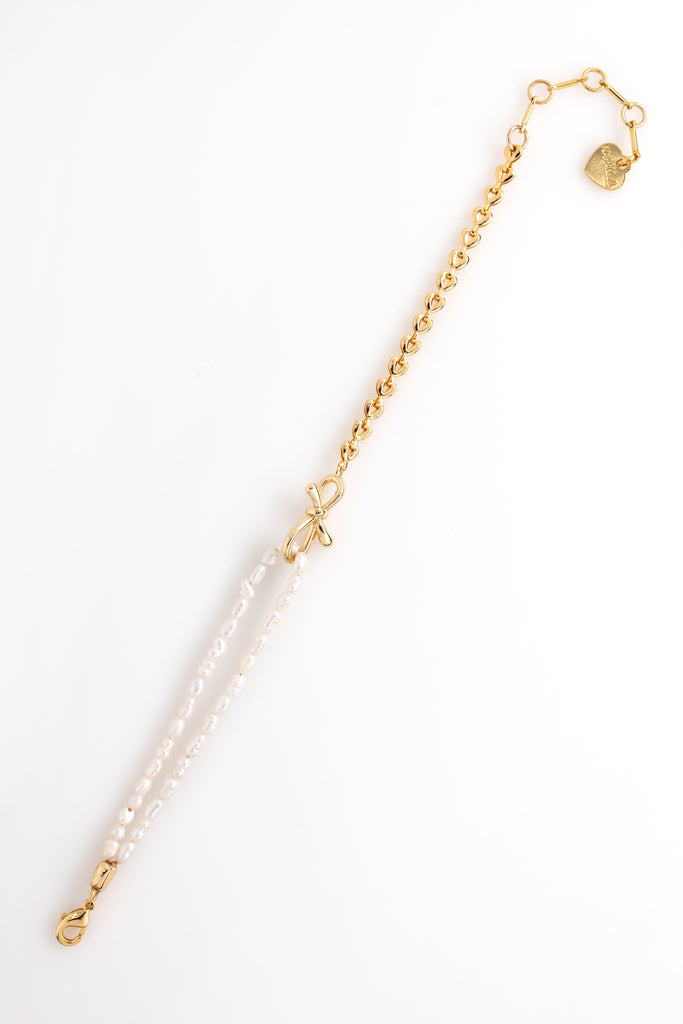 Asymmetrical White Pearl Gold Chain Bracelet - Nakamol