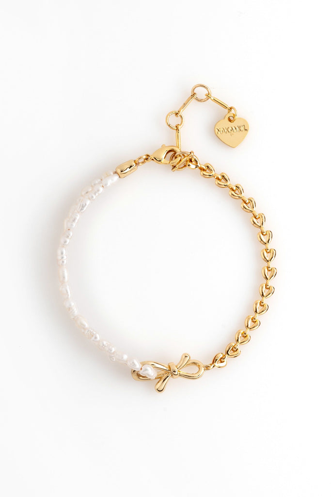 Asymmetrical White Pearl Gold Chain Bracelet - Nakamol