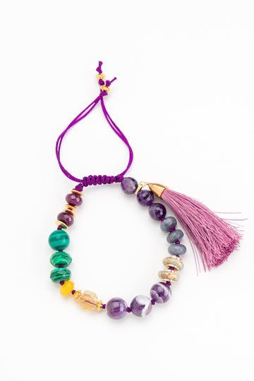 Purple Mix Bead Tassel Pull Cord Bracelet - Nakamol