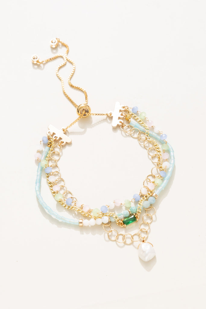 Shades of Teal Mix Gemstone Pull Ball Bracelet - Nakamol