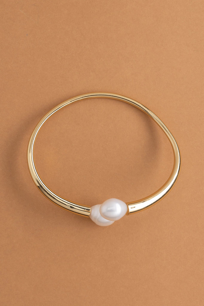 Elongated White Pearl Gold Bangle - Nakamol