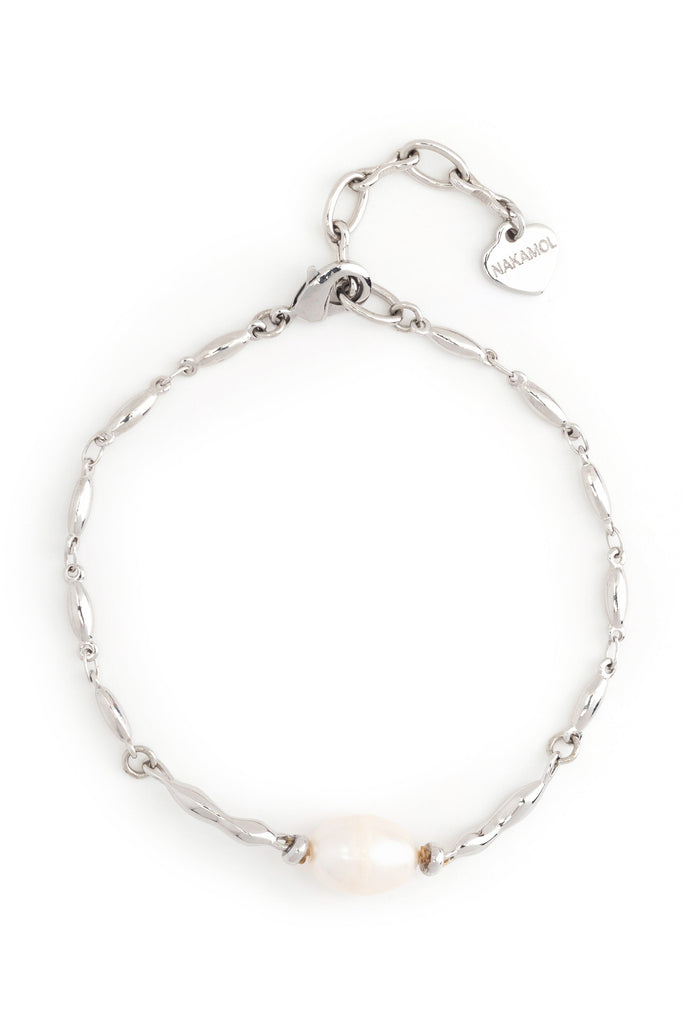 White Pearl Bar Chain Bracelet - Nakamol