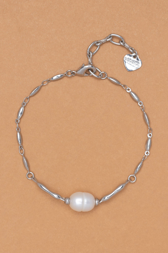 White Pearl Bar Chain Bracelet - Nakamol