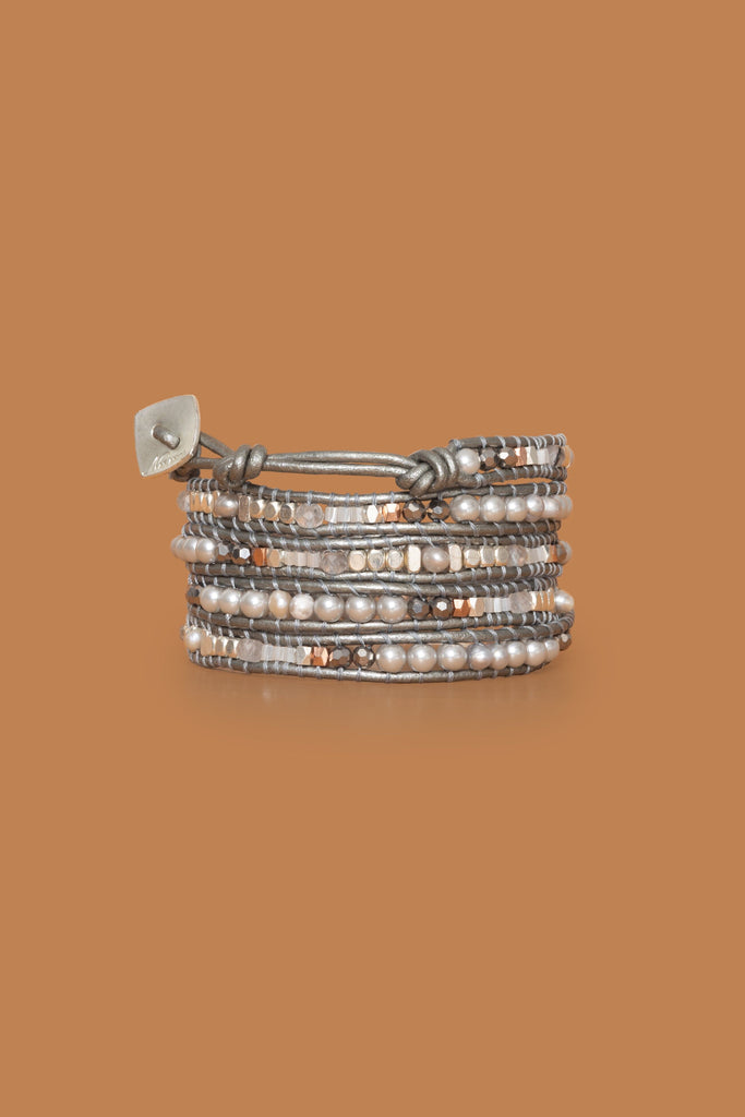 Silver Pearl Grey Five Layer Wrap - Nakamol