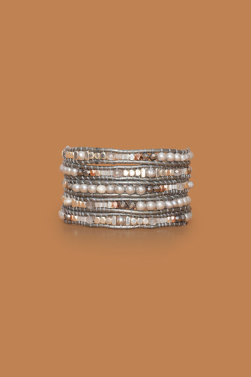Silver Pearl Grey Five Layer Wrap - Nakamol