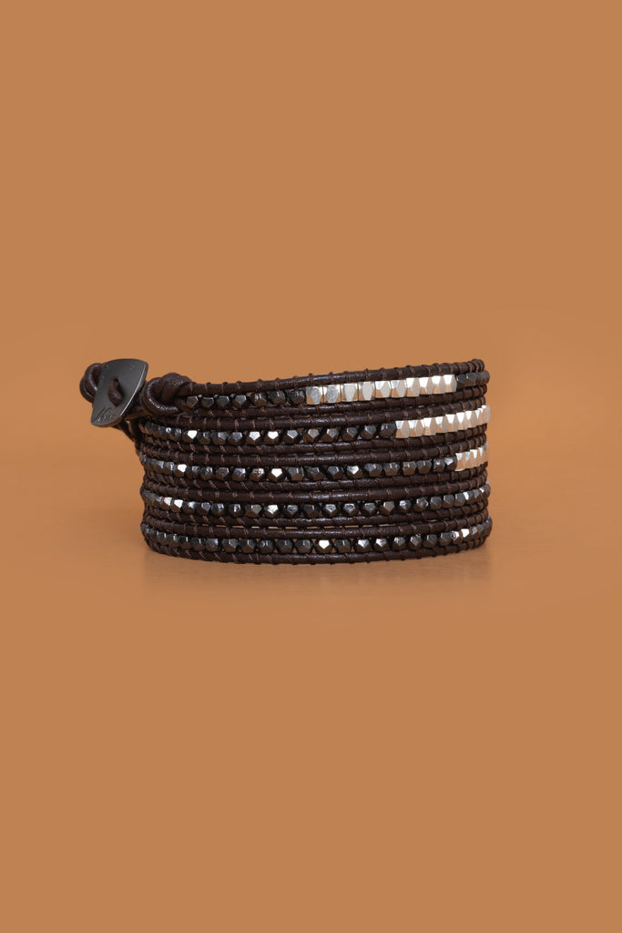 Gunmetal Beaded Five Layer Wrap - Nakamol