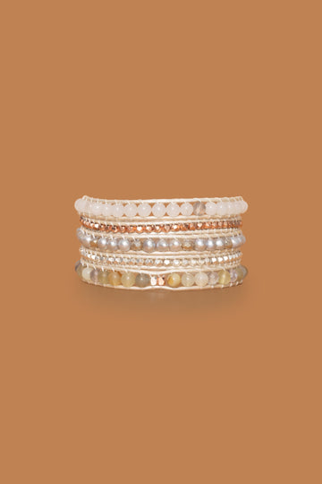 Silver Pearl Moonstone Five Layer Wrap - Nakamol