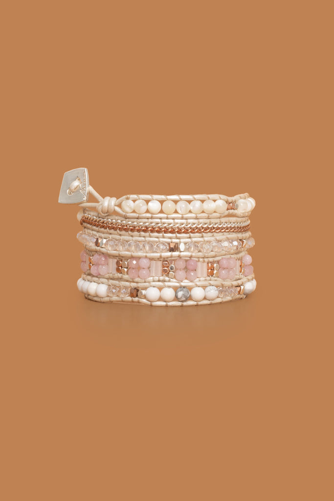 White Pearl Pink Five Layer Wrap - Nakamol