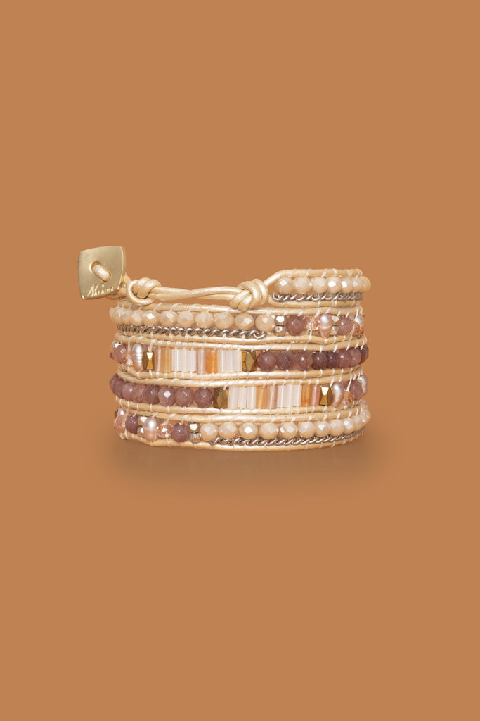 Peach Orange Beaded Five Layer Wrap - Nakamol