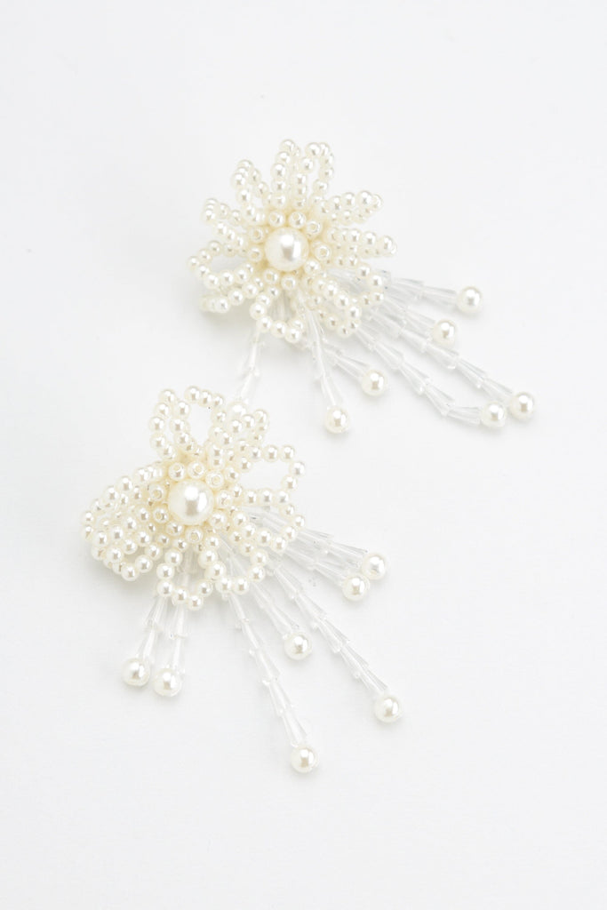 White Pearl Floral Ensemble Statement Earrings - Nakamol
