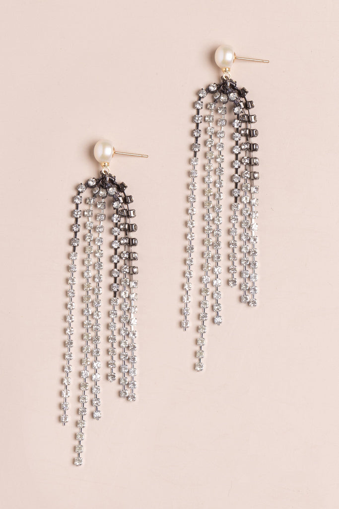 Silver Pearl Rhinestone Earrings - Nakamol