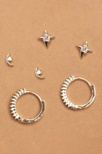 Moonlight Star Hoops Stud Earrings Set - Nakamol