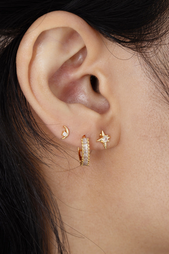 Moonlight Star Hoops Stud Earrings Set - Nakamol