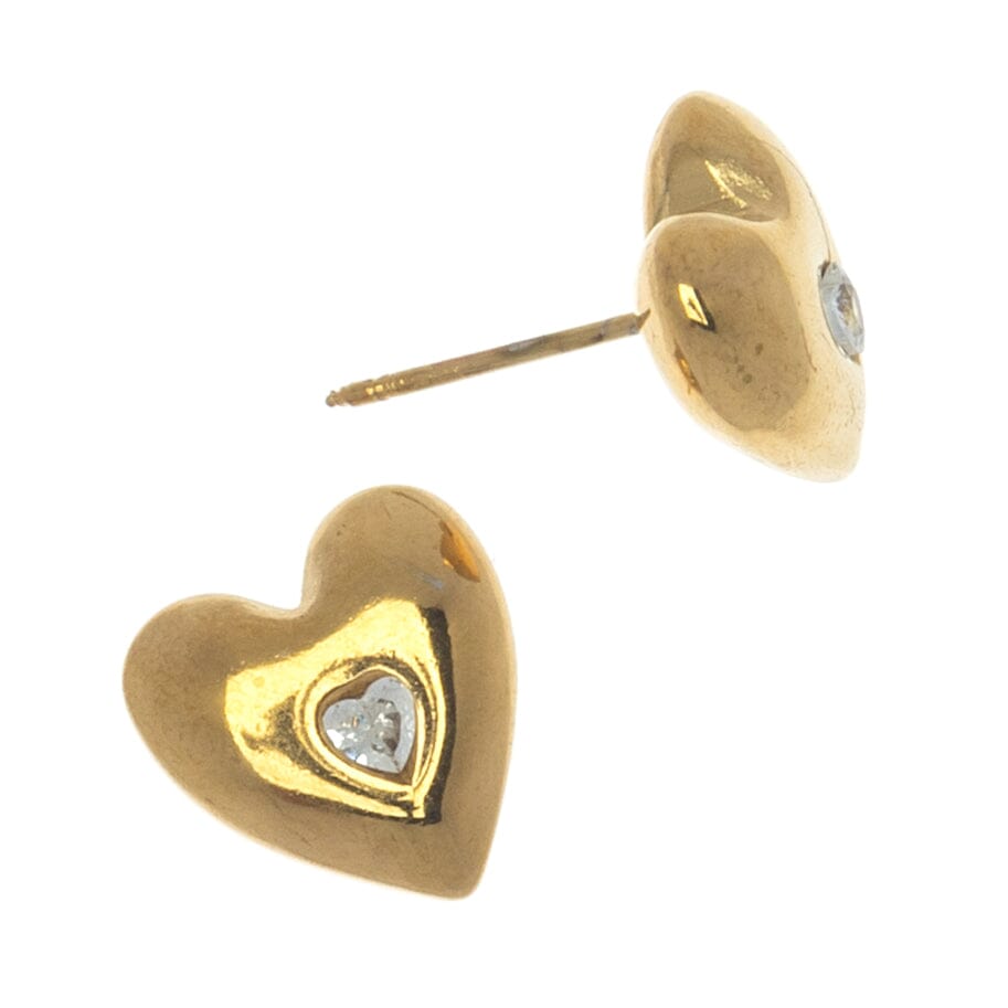 CRYSTAL HEART RHINESTONE STUDE EARRINGS - Nakamol