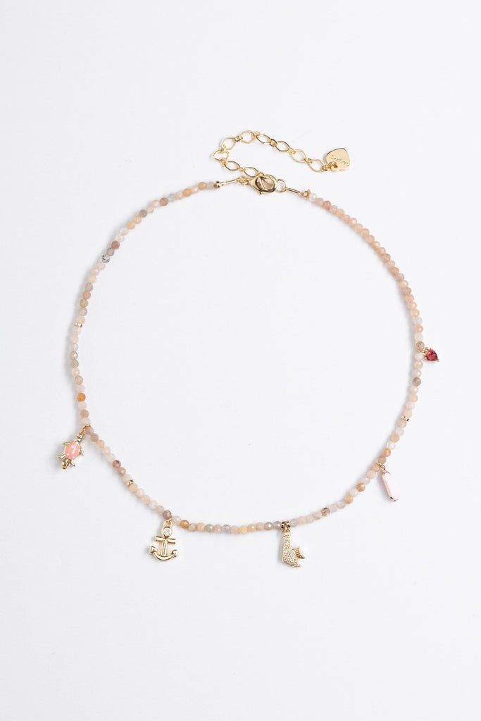 Peach Mix Gold Charm Necklace - Nakamol