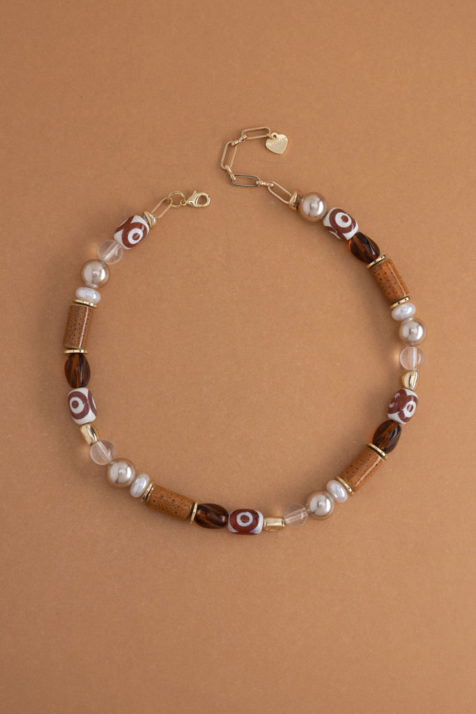 White Brown Stone Short Necklace - Nakamol